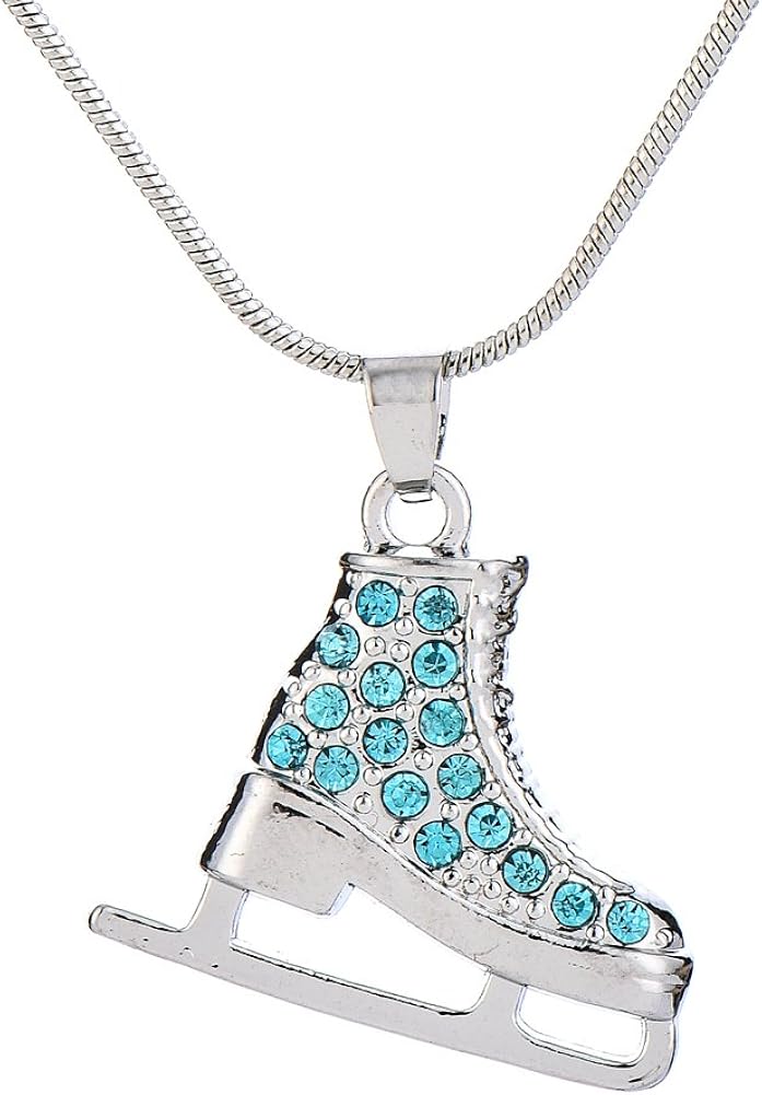 3D Turquoise Crystal Ice Skate Figure Skating Pendant Skater Necklace