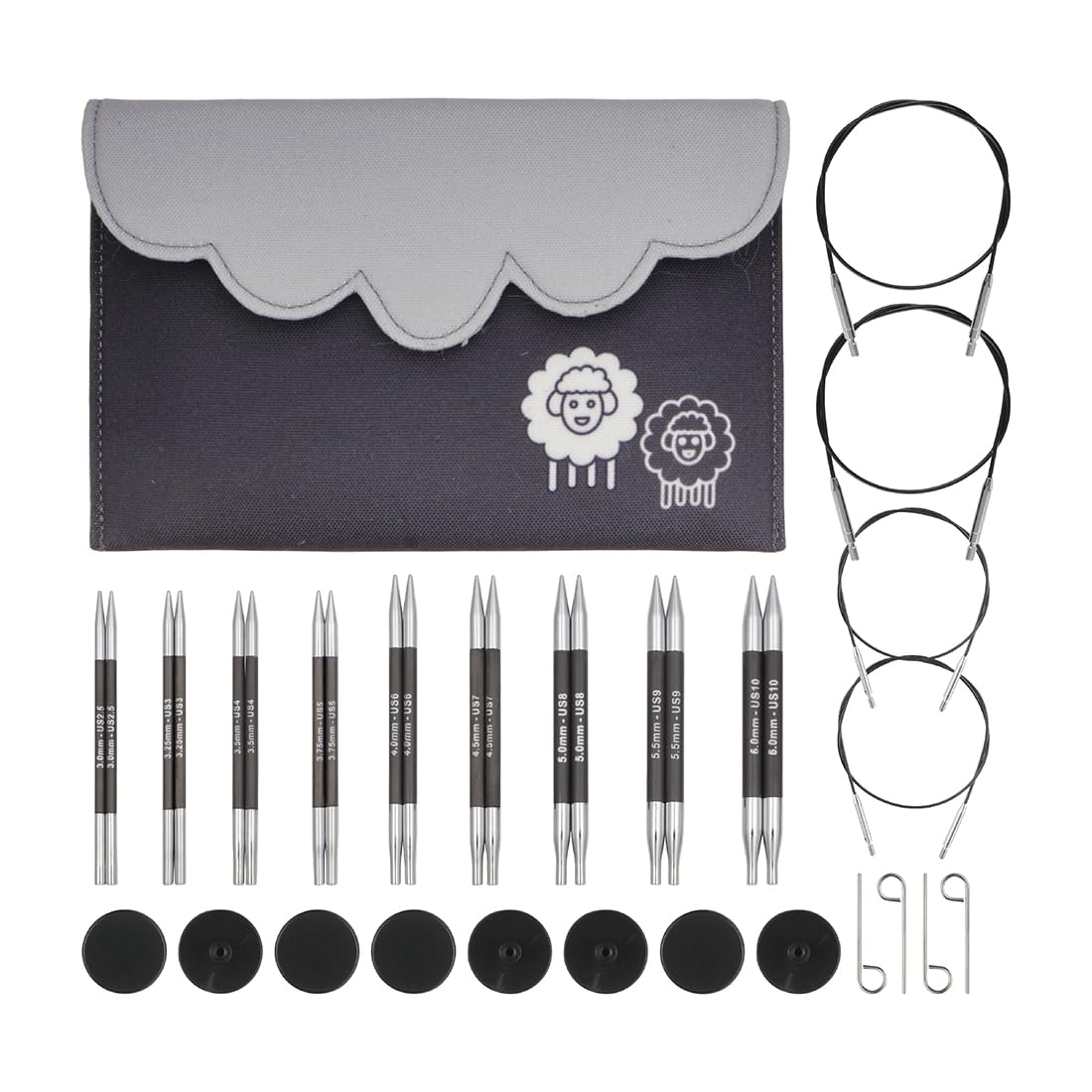 KnitPro Karbonz Deluxe Interchangeable Needle Set 4" (10cm) | 9 Sizes (3mm to 6mm)