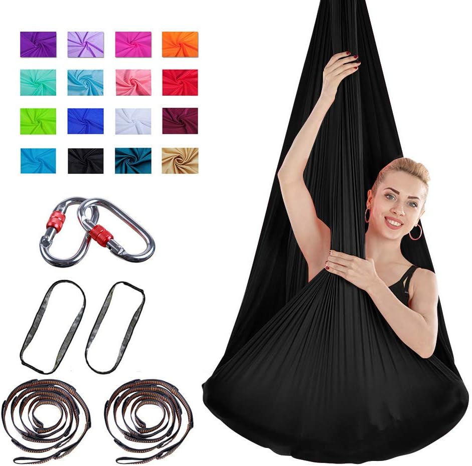 WNZL Aerial Yoga Hammock Yoga Trapeze Premium Aerial Silks Yoga Swing Antigravity, Sensory Swing Inversion Pilates, Yoga Inversions, Flexibility Core Strength Indoor Use 4.5x3Yards