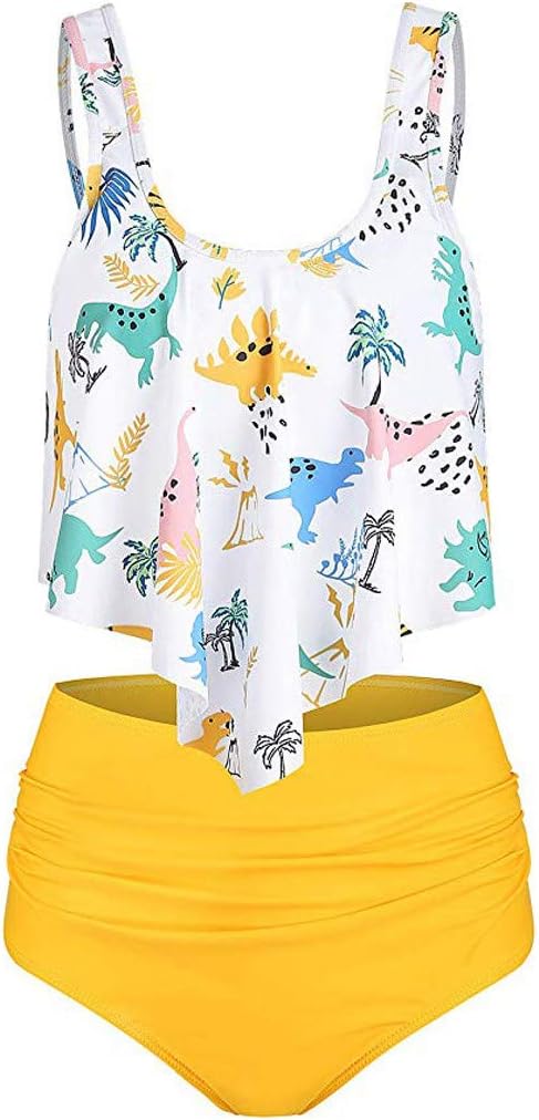 Tankini Sets for Women Plus Size High Waist Dinosaur Print Beach Swimwear Bikini