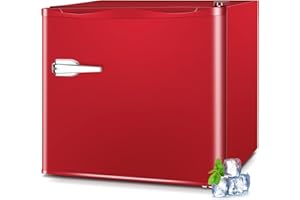 LHRIVER Mini Freezer, 1.2Cu.ft Small Upright Freezer with Handle and Shelves, 7 Adjustable Thermostat, Low Noise for Bedroom/Apartment/Home/Office, Red