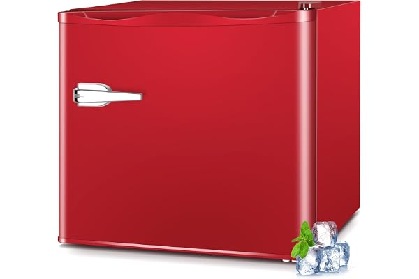 LHRIVER Mini Freezer, 1.2Cu.ft Small Upright Freezer with Handle and Shelves, 7 Adjustable Thermostat, Low Noise for Bedroom/Apartment/Home/Office, Red