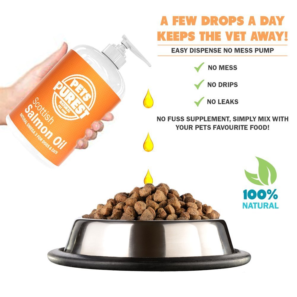Pets Purest Scottish Salmon Oil For Dogs, Cats, Horses, Ferrets & Pets 100 Pure Premium Food