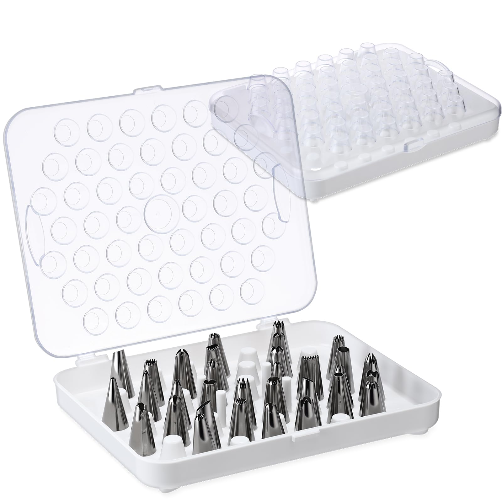 Photo 1 of 2 Pcs Piping Tip Organizer Box for 104 Icing Tips with 2 Standard Coupler 4 907 Flower Nails Piping Tip Storage for Cake Baking Decorating Tools
