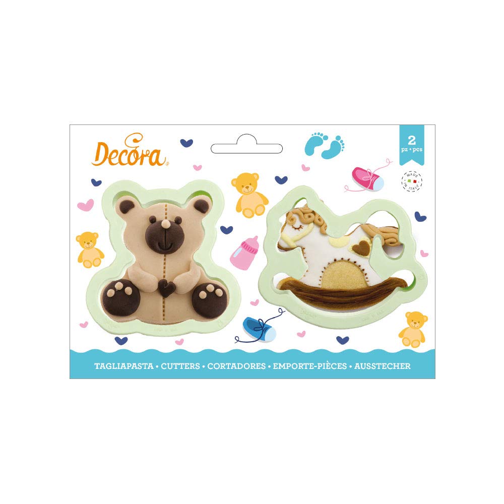 DECORA 0255195 Teddy Bear and Rocking Horse Plastic Cookie Cutters Set of 2