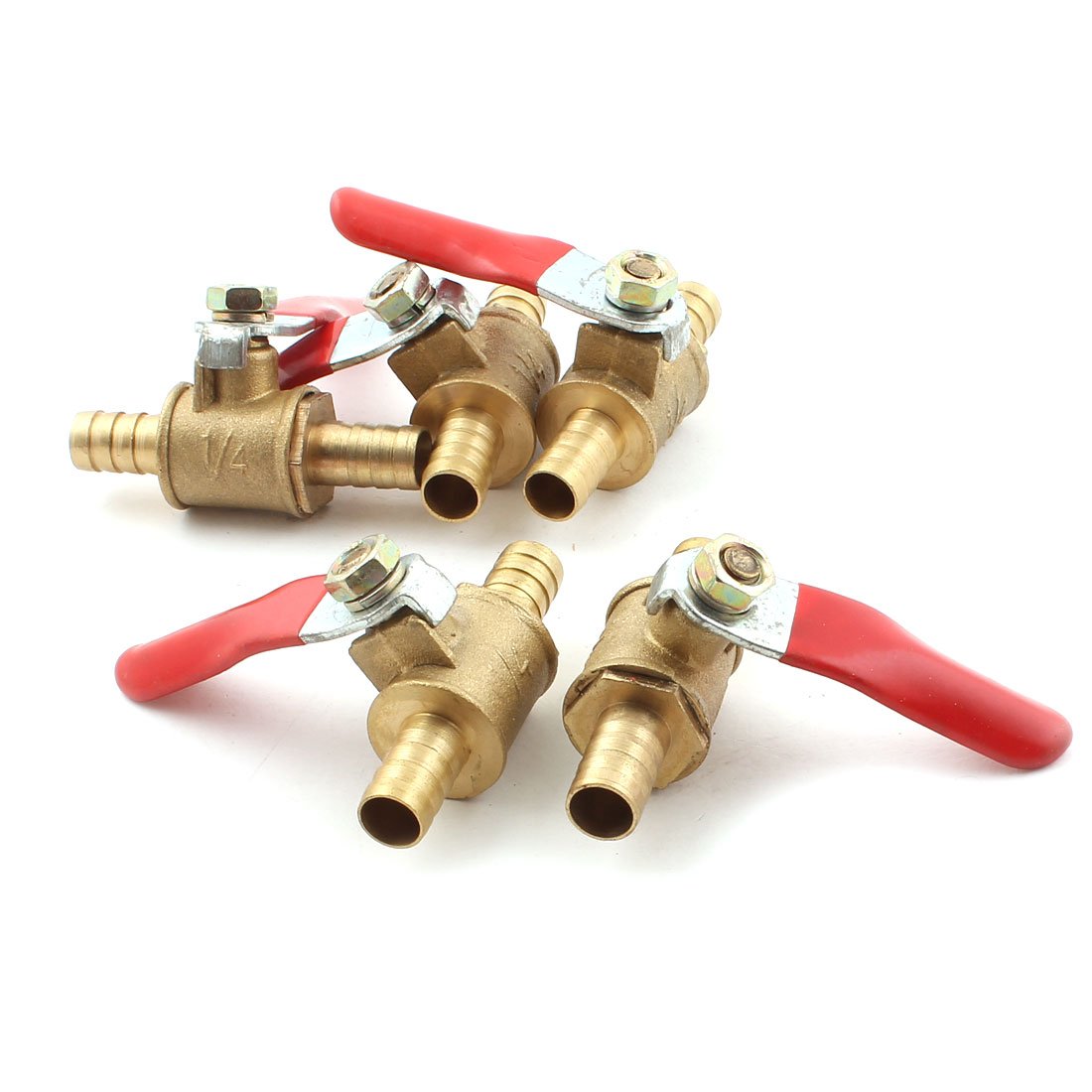 Sourcingmap Ball Valve Shut-Off Valve, 8mm Hose Barb to 8mm Hose Barb, Hose Pipe Tube Fittings, 180 Degree Operation Handle, Metal Valve, Pack of 5