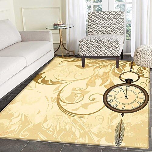 Clock Print Area rug A Vintage Grungy Background Design with Pocket Watches on Chain Romantic Retro Art Print Perfect for any Room, Floor Carpet 4'x6' Brown