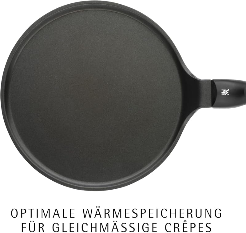 Devil Crepe Pfanne Induktion 27 cm, Crepes Pfanne, Pfannkuchenpfanne mit Teigverteiler und Holzschaufel, Aluguss beschichtet