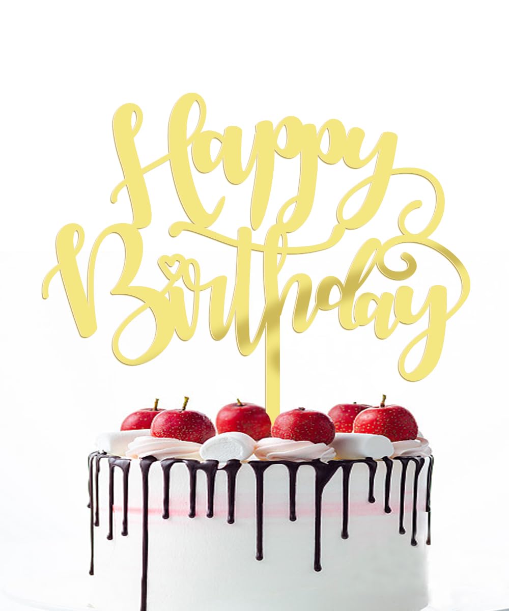 Naicaek Handmade Glitter Happy Birthday Cake Topper,Birthday Party Cake Decorations, Anniversary/Birthday Party Decoration Supplies (Acrylic Gold)