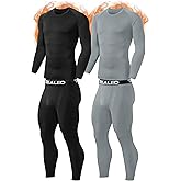 TELALEO 2 Set Mens Thermal Underwear Fleece Lined Long Johns 4 Pcs Base Layer Shirts Pant for Cold Winter Weather