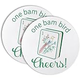 Vgrti One Bam Bird Cheers Funny Drink Coasters Set of 2 Mahjong Lover Gifts | Bird Tile Cocktail Coffee Cup Mats for Home Mah Club Desk Decor, Mahjong Night Gifts for Women Players Sisters Mom Grandma