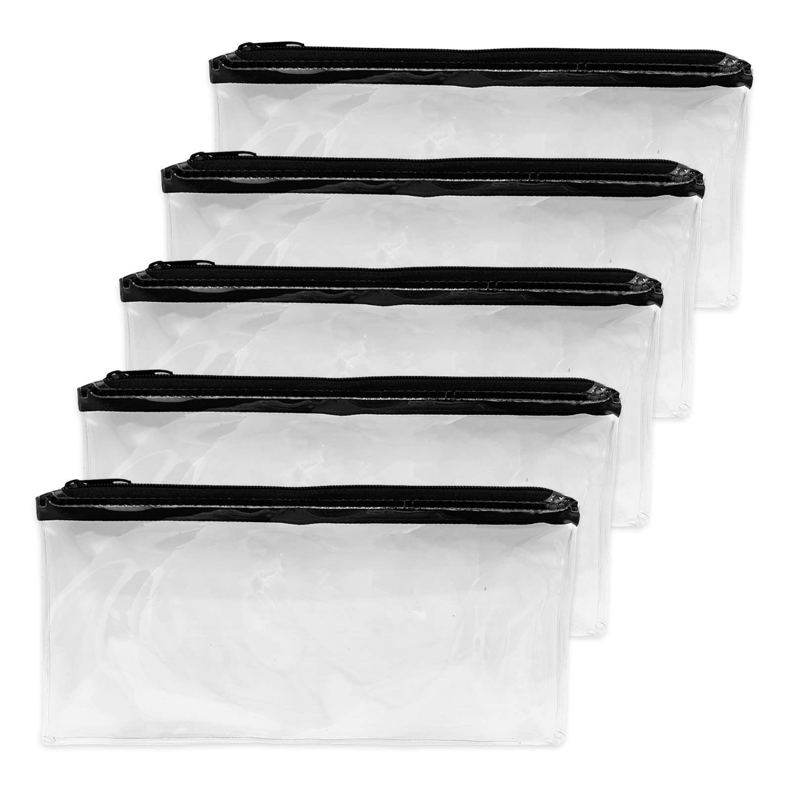 TSHAOUN 5 PVC Black Zip Pencil Case - Waterproof Clear, Transparent - Stationery, Toiletries, Office Supplies