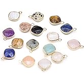 Zotoone 8pcs Natural Stone Pendant Square Rose Quartz Amazonite Gold Edging Healing Crystals Stone Charms for Jewelry Making DIY Necklace