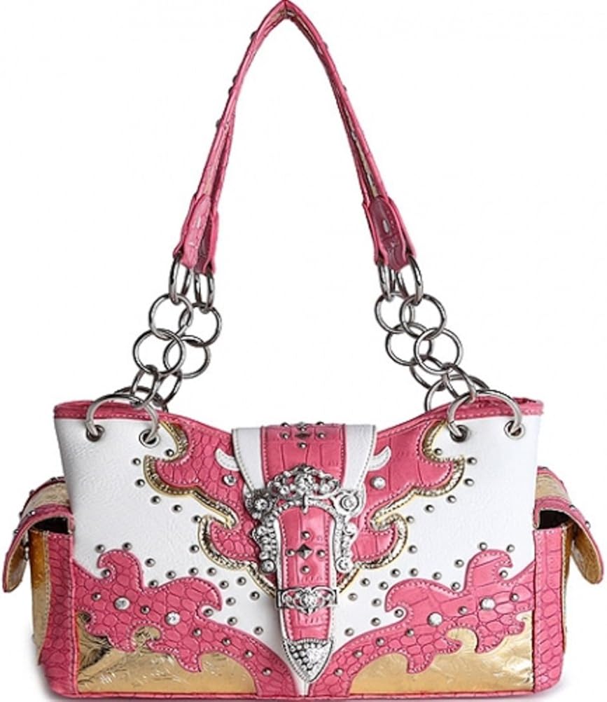 WESTERN BELT BUCKLE RHINESTONE HANDBAG PURSE TWO SIDE