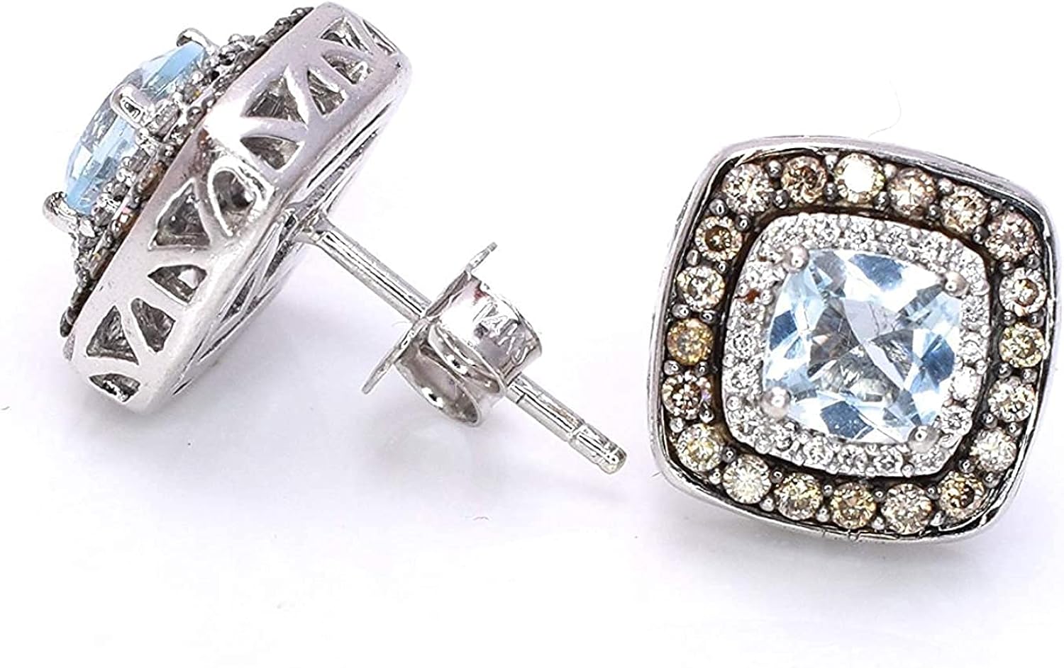 LeVian Blue Aquamarine Chocolate Diamonds Earrings Double