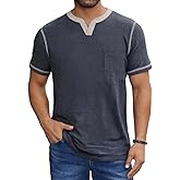LuxMania Men's Casual Henley Shirt Short Sleeve Summer V Neck Solid T-Shirt Tops Whith Pocket