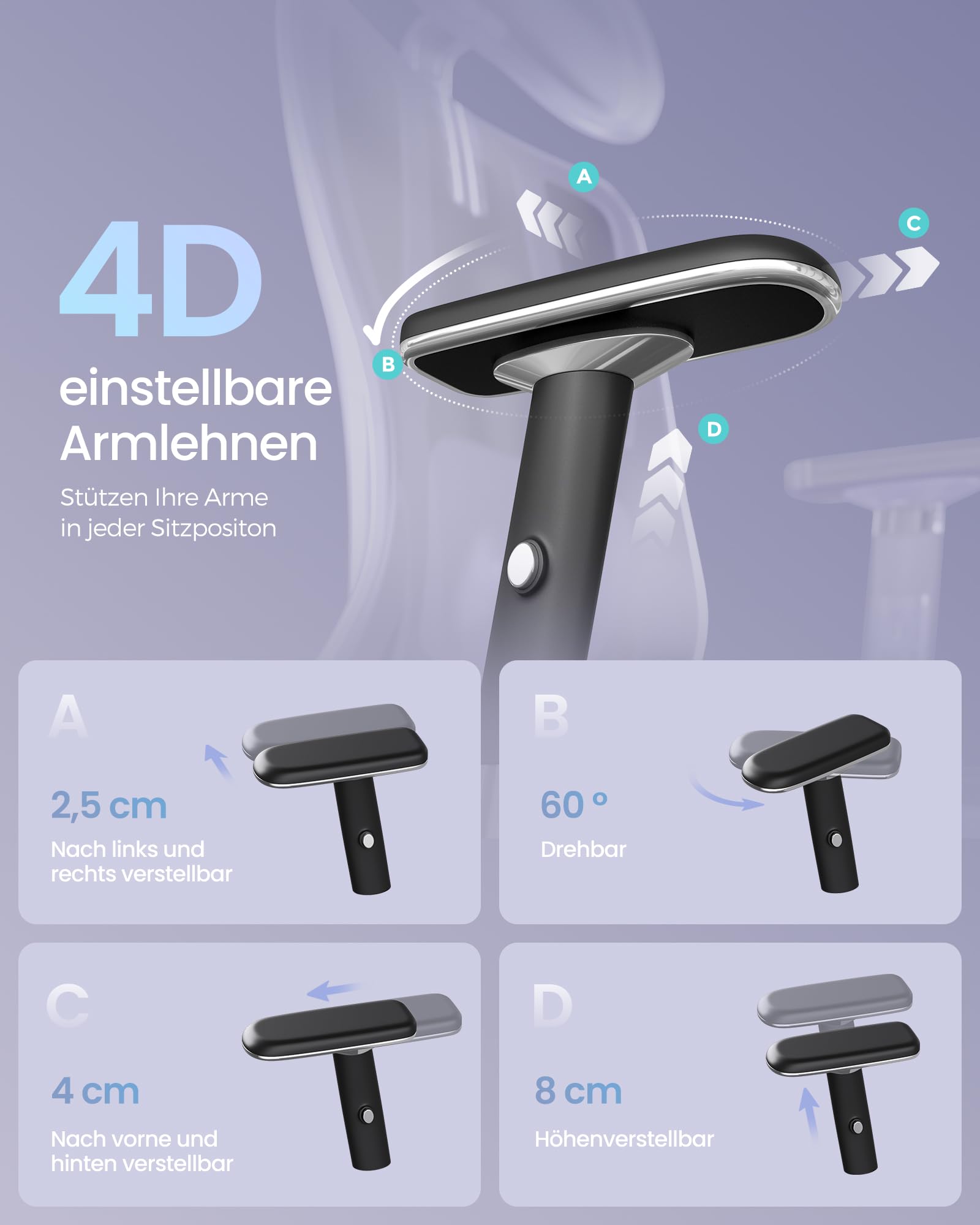SONGMICS Bürostuhl ergonomisch, Schreibtischstuhl, Gaming-Stuhl, verstellbare Lenden-, Kopfstütze, Armlehnen, für Verschiedene Körpergröße, bis zu 150 kg belastbar, tintenschwarz OBN067BH01 5