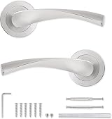Probrico Brushed Nickel Door Lever Handle Set on Rose Internal Wood Interior view 1