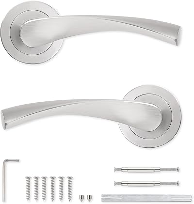 Probrico Brushed Nickel Door Lever Handle Set on Rose Internal Wood Interior