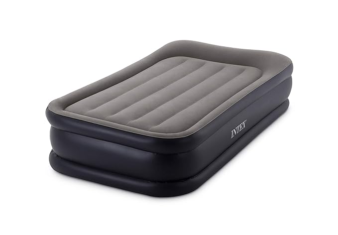 Intex Erwachsene Twin Deluxe Pillow Rest W/Fiber-Tech Bip Airbed, Top: Grey/Bottom: Blue, 99 x 191 x 42 cm