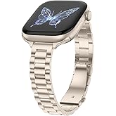 Dolstrap Thin Metal Bands Compatible with Apple Watch Band 49/46(S11/10)/45/44/42mm, Women Dressy Slim Stainless Steel Strap Compatible for iWatch Ultra 3/2/1 SE3/2/1 Series 11 10 9 8 7 6-1, Starlight