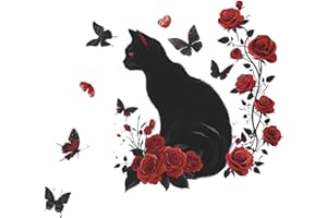 Generic Black Cat and Flower Wall Sticker DIY Mural Window Cling Hoom Decor Butterfly Wall Decal Removable for Living Room Nu
