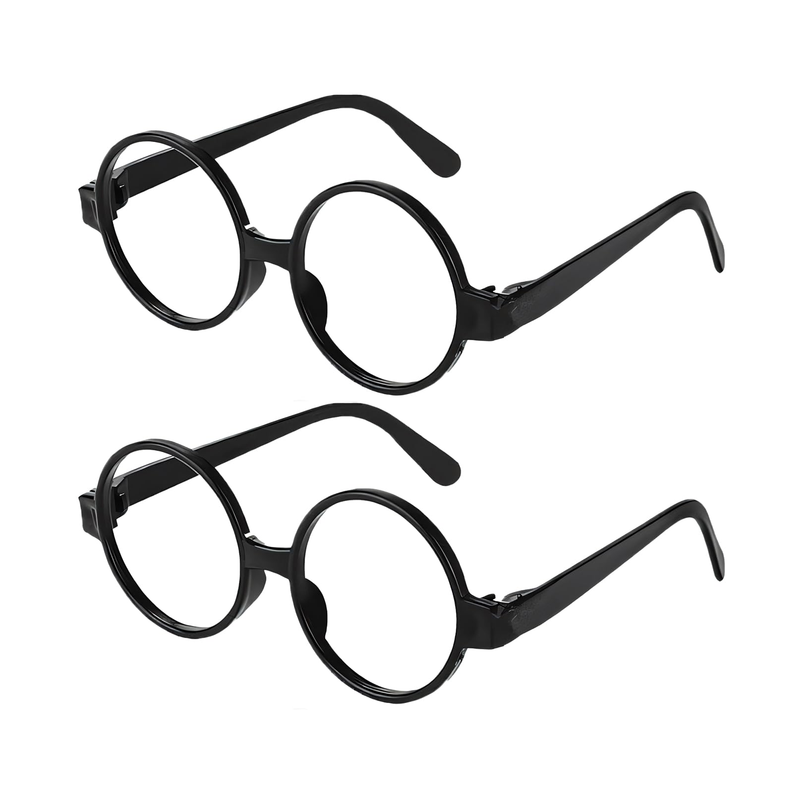 2 Pieces Black Round Glasses - Halloween Lensless Plastic Frame Glasses for Fancy Dress Party, School Costume, Cosplay, Wizard Harry Potter Party Accessory for Boys Girls, Small Size