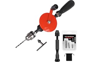 Hand Drill Manual 3/8-inch Capacity Speedy Powerful Manual Drill Double Pinion Geared 3 Jaw Chuck Hand Drill for Wood Plastic