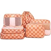 Jadyn Packing Cubes for Travel, 6-Piece Large Packing Cube Organizer Set for Suitcase, Duffel Bag, Luggage, Multiple Sizes Travel Essentials (Terracotta Check)