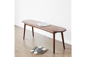 Vadisun 100% Solid Oak Wood Dining Bench, 39.5'' Entryway Bench Ottoman with Rounding Corner Design for Kitchen Living Room Bedroom, Walnut