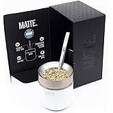 Matte 6.5 oz Yerba Mate Gourd and Bombilla Set - Includes DS Pro Box - BPA Free Yerba Mate Set Kit with Mate Straw, Elegant Design, Non-Slip Base (White)