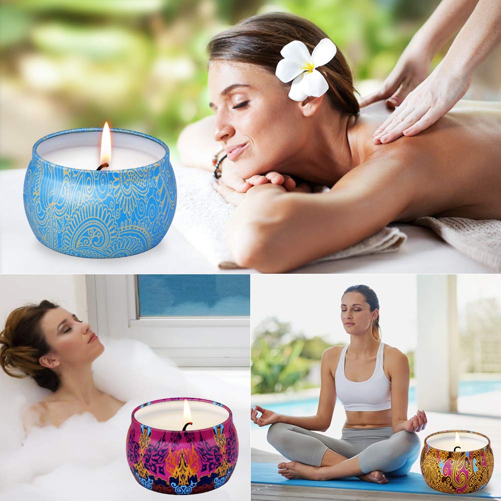 ARINO Lot de 4 Bougie Parfumées Romantique - Lavande, Rose,Citron,Figue Méditerranéenne, Bougie Cire pour Détente et Aromathérapie