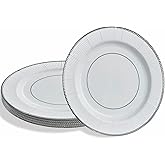 Elegant White/Silver Rim Ruffled Paper Charger Plates - 13" (Pack of 10) - Perfect for Weddings, Banquets, and Upscale Events