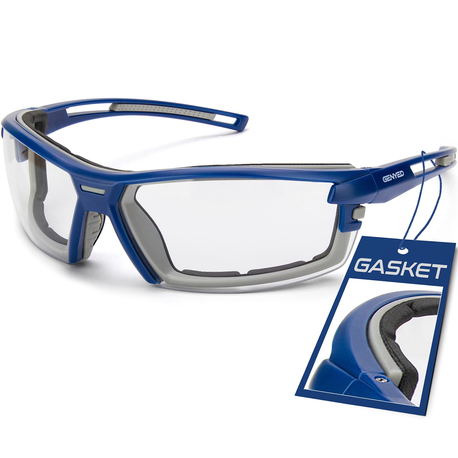 GENYED Safety Glasses CE EN166 certified with Foam Gasket, Anti Fog Scratch Resistant UV400 Protection, Wrap-Around Lenses, Safety Goggles, Protective Eyewear