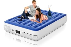 Xsleep Queen Air Mattress 13 Inches High Air Mattress Queen Air Mattress with Built in Pump Knob Activated 1-3 Minutes Quick Inflate/Deflate for All Indoor and Outdoor Locations Blue & White
