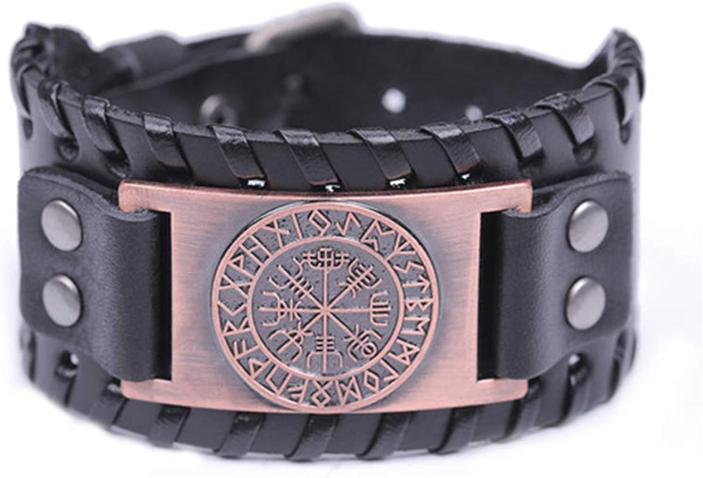 ookmngft Men's Leather Bracelet Nordic Viking Rune Compass Charm