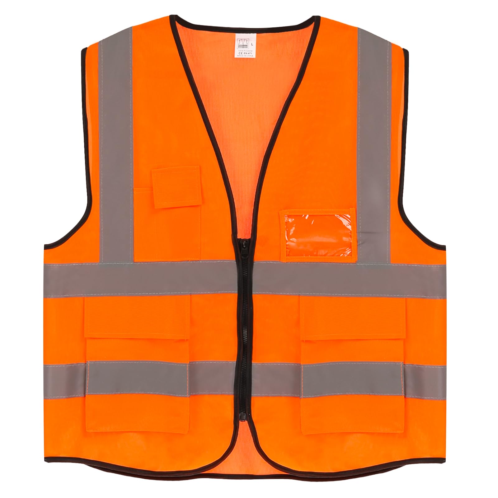 PATIKIL Reflective Safety Vest, Large High Visibility Security Vest with 4 Front Pocket Zipper for Men Women Work Construction, Orange