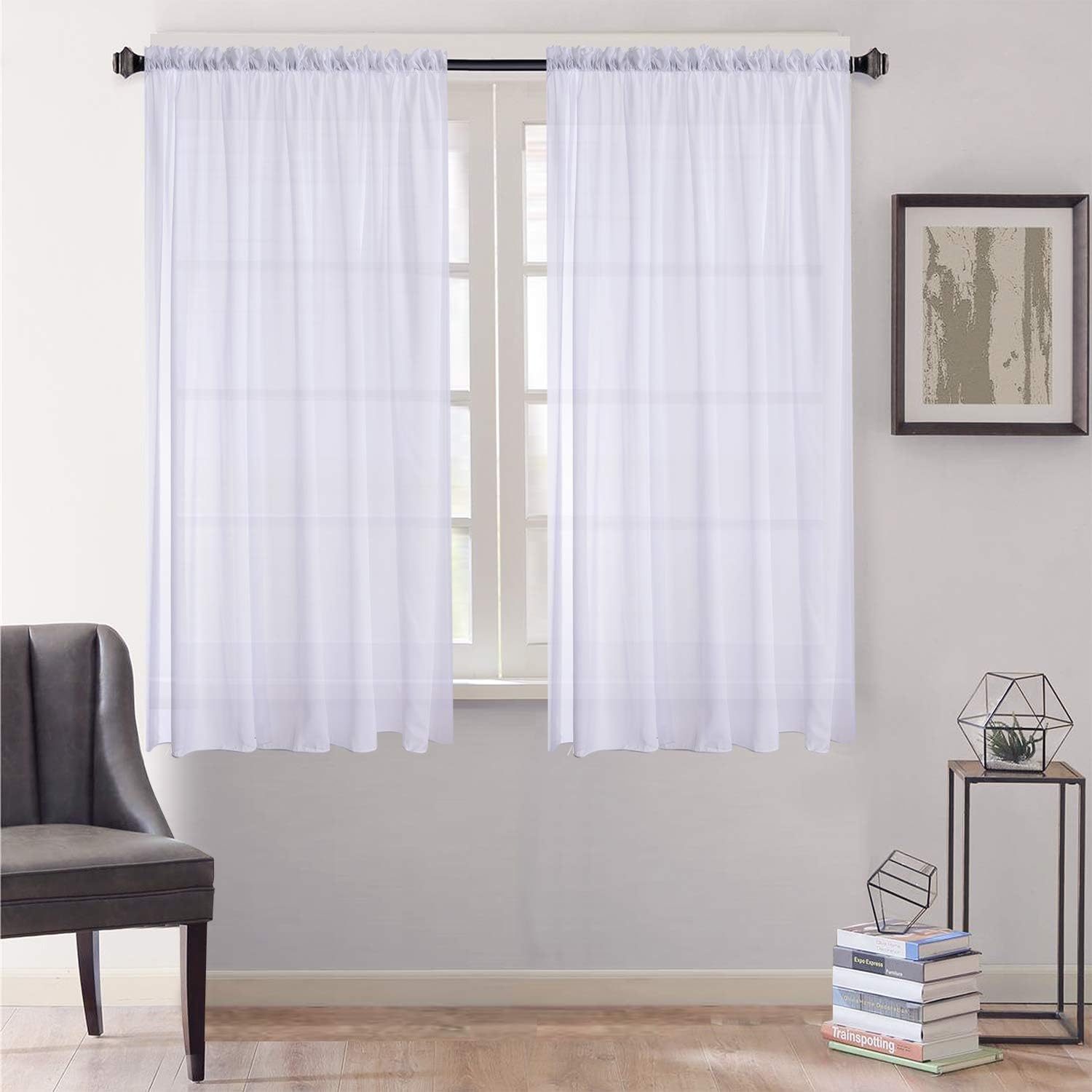 Megachest cotton look voile sheer slot top curtain a pair (cotton-look snow white, 56" wideX48 drop), W 56" x L 48" (2 Panels)