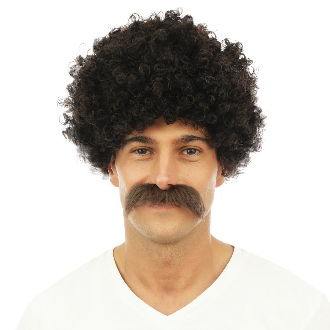 P'tit Clown 81183 Wig and Moustache Lucien – Short Wavy Wig – Brown