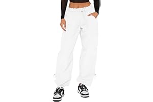 Waitfairy Cargo Pants Women Drawstring Elastic Waist Baggy Parachute Pants Woman Y2K Bottoms with Multiple Pockets
