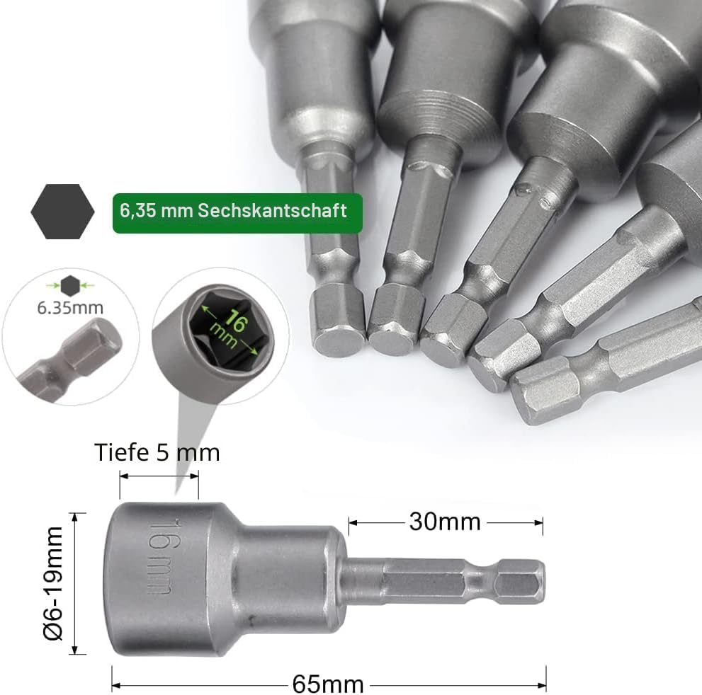 imatenn 14 Stück Steckschlüssel Set 1/4, 6-19mm Nuss Set Magnetisches Sechskant Stecknuss set für Akkuschrauber, Schlagschrauber Nüsse mit Magnet Steckschlüsselsatz 1/4" zoll Bit Set 6