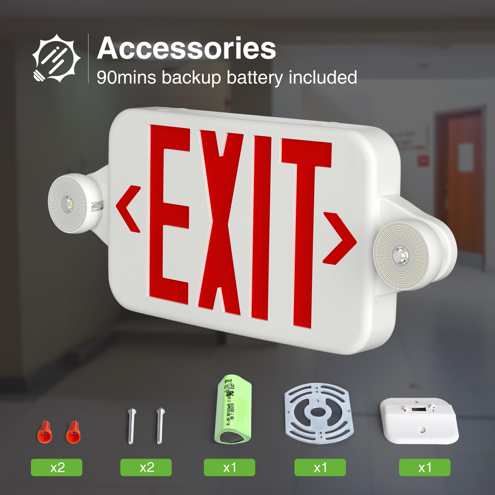 FREELICHT 6 Pack Red Exit Signs with Emergency Lights, Two LED Adjustable Head Emergency Exit Light with Battery Backup,Hard Wired,UL Listed, AC 120/277V,Exit Sign Combo for Business