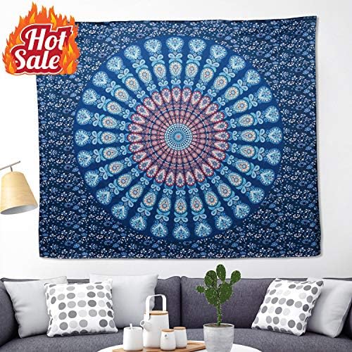 Kithouse Tapestry Wall Hanging - Psychedelic Tapestry Hippie Blue Mandala Bohemian Tapestry for Men Women Boys Girls - Tapestry for Bedroom Dorm Living Room Decor(Blue, 59” x 78.7”)