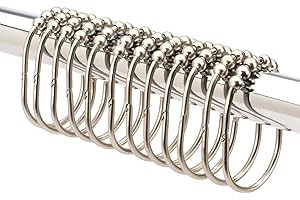 2 LB. DEPOT 2LB Depot Wide Shower Curtain Rings/Hooks Set, Decorative Brushed Satin Nickel Finish, Easy Glide Rollers,100% Rustproof Stainless Steel, Set of 12 Rings for Shower Rods. Rust Proof Bathroom Hooks