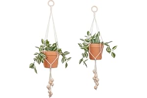 ANROYE Macrame Plant Hanger Set of 2, Bohemian Hanging Planters with Wood Beads Tassels for Indoor, Boho Decorative Flower Pot Rope Holder for Home Decor Bedroom Window Living Room