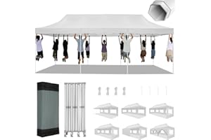 HOTEEL 10x30 Pop Up Canopy Tent Heavy Duty with 8 Sidewalls, Commercial Outdoor Canopy Tents for Parties Event Wedding, All Season Wind UV 50+&Waterproof Gazebo with Carry Bag, Thickened Legs, White