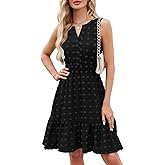 QACOHU 2026 Women Summer Short Dress Sleeveless V Neck Swiss Dot A Line Swing Mini Sundress for Women
