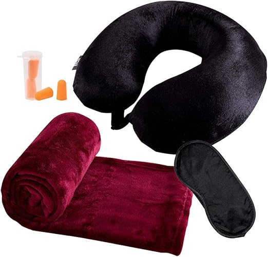 Amazon Com Travel Pillow And Blanket Gift Set With Sleep Mask And