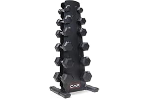 CAP Barbell 210 LB Rubber Coated Hex Dumbbell Hand Weight Set with Vertical Black Rack | Chrome Handles