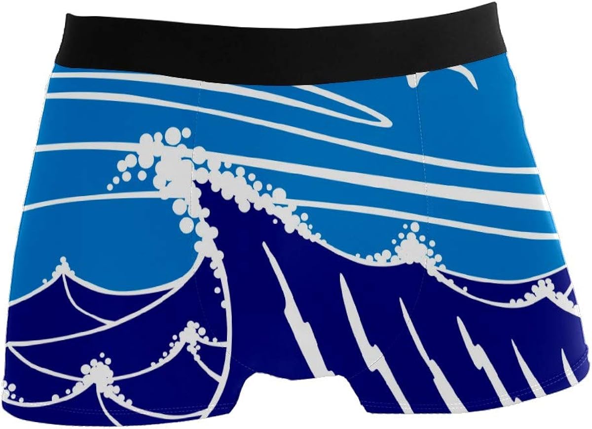 Men's Underwear Japanese Blue Sea Wave Seagull Boxer Briefs Boys